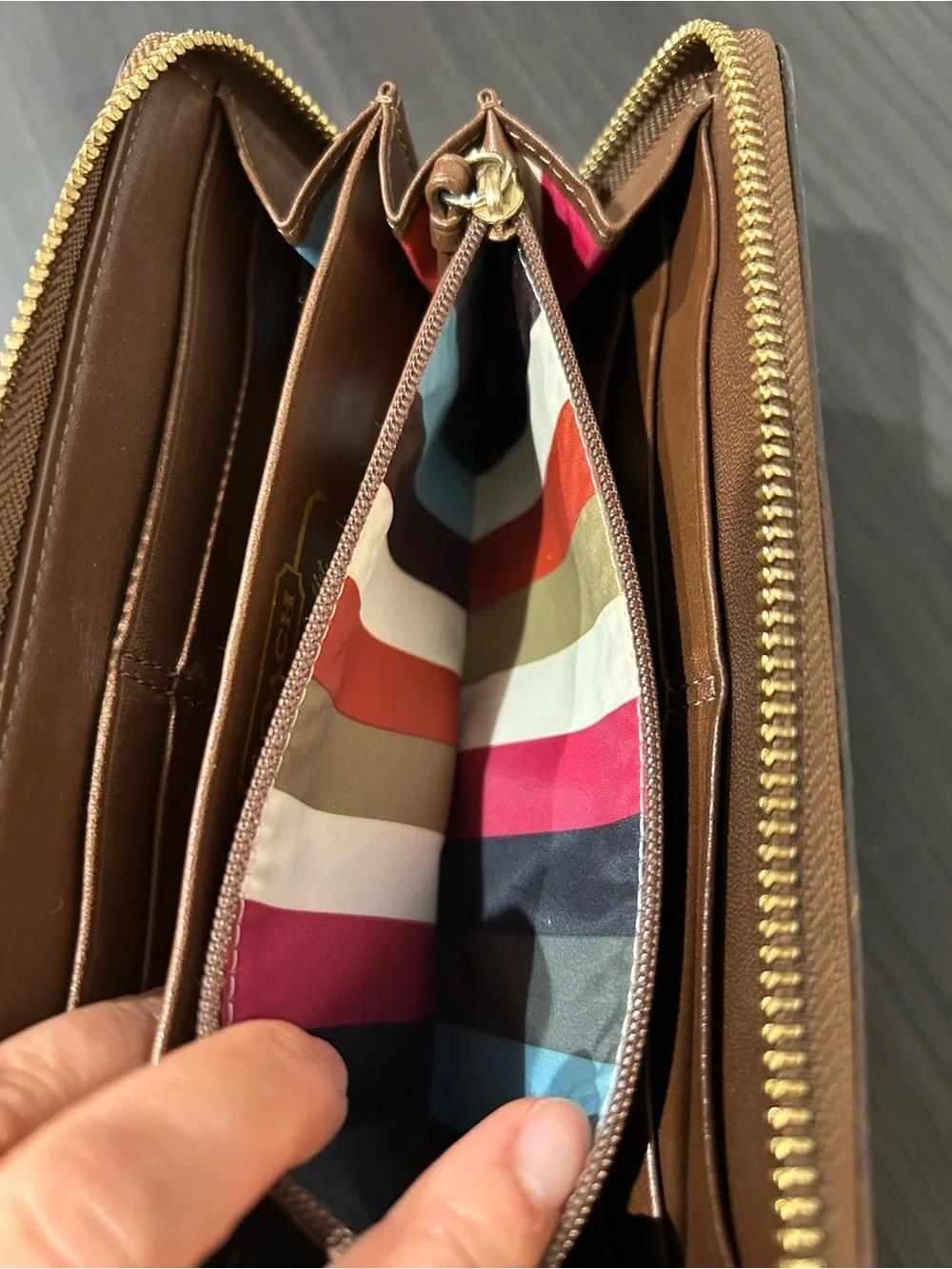 Coach Legacy Signature Striped Denim Accordion Zipper Wallet